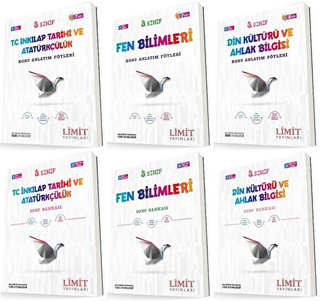 Limit 8. Sınıf İnkılap + Fen + Din Konu Föyleri + Soru Seti 6 Kitap 2023