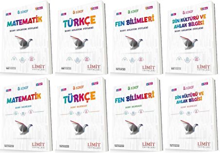 Limit 8. Sınıf Matematik + Türkçe + Fen + Din Konu Föyleri + Soru Seti 8 Kitap 2023