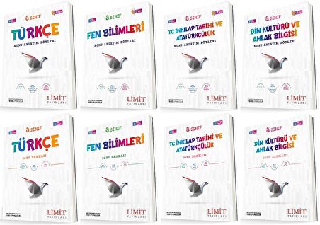 Limit 8. Sınıf Türkçe + Fen + İnkılap + Din Konu Föyleri + Soru Seti 8 Kitap 2023