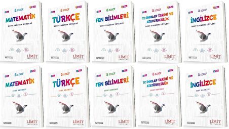 Limit 8. Sınıf Matematik + Türkçe + Fen + İnkılap + İngilizce Konu Föyleri + Soru Seti 10 Kitap 2023
