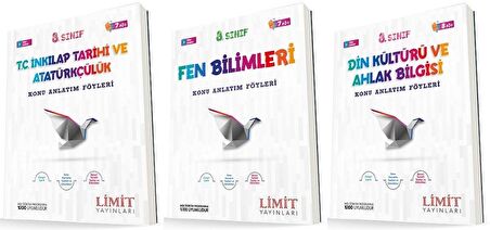 Limit 8. Sınıf İnkılap + Fen + Din Konu Föyleri Seti 3 Kitap 2023