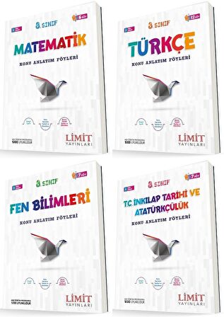 Limit 8. Sınıf Matematik + Türkçe + Fen + İnkılap Konu Föyleri Seti 4 Kitap 2023