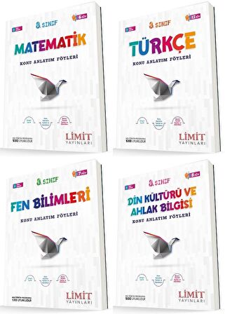 Limit 8. Sınıf Matematik + Türkçe + Fen + Din Konu Föyleri Seti 4 Kitap 2023