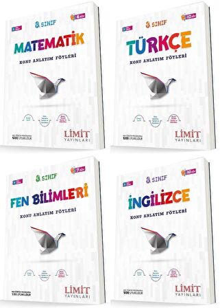 Limit 8. Sınıf Matematik + Türkçe + Fen + İngilizce Konu Föyleri Seti 4 Kitap 2023