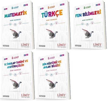 Limit 8. Sınıf Matematik + Türkçe + Fen + İnkılap + Din Soru Seti 5 Kitap 2023