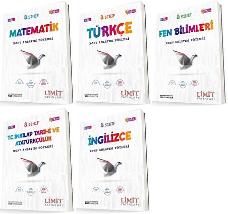 Limit 8. Sınıf Matematik + Türkçe + Fen + İnkılap + İngilizce Konu Föyleri Seti 5 Kitap 2023