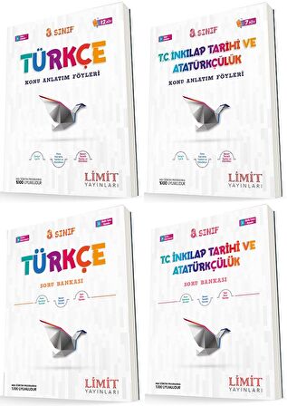 Limit 8. Sınıf Türkçe + İnkılap Konu Föyleri + Soru Seti 4 Kitap 2023