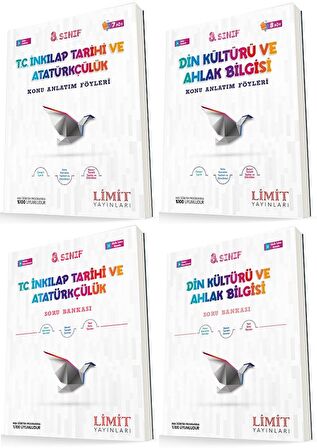 Limit 8. Sınıf İnkılap + Din Konu Föyleri + Soru Seti 4 Kitap 2023