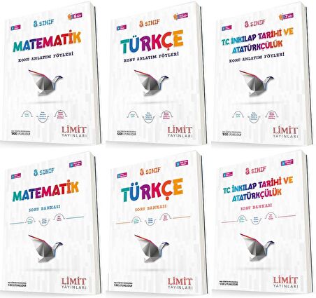 Limit 8. Sınıf Matematik + Türkçe + İnkılap Konu Föyleri + Soru Seti 6 Kitap 2023