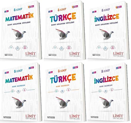 Limit 8. Sınıf Matematik + Türkçe + İngilizce Konu Föyleri + Soru Seti 6 Kitap 2023