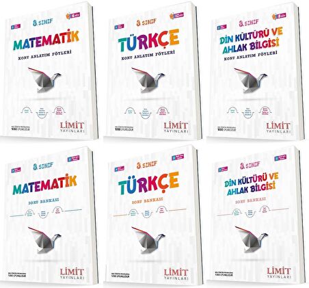 Limit 8. Sınıf Matematik + Türkçe + Din Konu Föyleri + Soru Seti 6 Kitap 2023