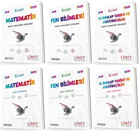 Limit 8. Sınıf Matematik + Fen + İnkılap Konu Föyleri + Soru Seti 6 Kitap 2023