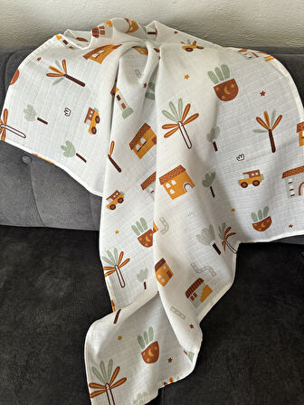 Çok Amaçlı Müslin Örtü & Battaniye 3'lü Set %100 Pamuk Oeko-Tex Sertifikalı 80x80 Cm