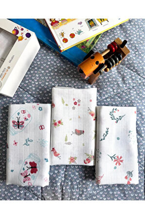 Çok Amaçlı Müslin Örtü & Battaniye 3'lü Set %100 Pamuk Oeko-Tex Sertifikalı 80x80 Cm
