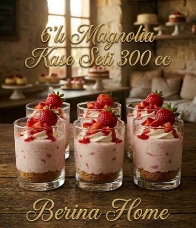 Berina Home 6'lı Magnolia Bardağı 300 cc | Tatlı, Puding ve Magnolia Cup Kase Seti Magnolia Kasesi