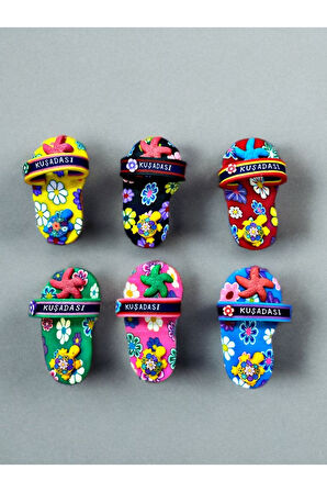 Kuşadası Yazılı Terlik Şeklinde Çeşitli Renklerde Hamur Magnet