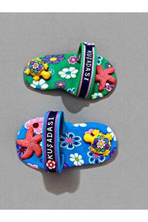 Kuşadası Yazılı Terlik Şeklinde Çeşitli Renklerde Hamur Magnet