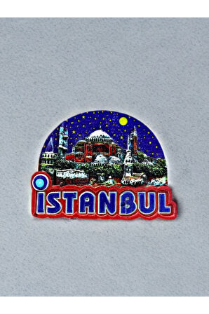 İstanbul Temalı Kabartma Polyester Magnet 7,5cm X 6cm. Lacivert