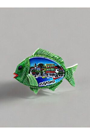 Kuşadası Temalı Kabartma Magnet. 9cm X 6cm. Haki