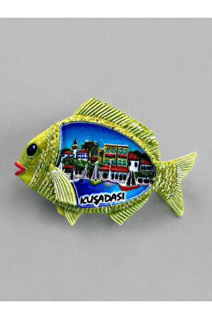 Kuşadası Temalı Kabartma Magnet. 9cm X 6cm. Yeşil