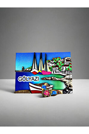 Gölyazı Temalı Ahşap 3d Magnet. 7,5cm X 6cm. Mavi