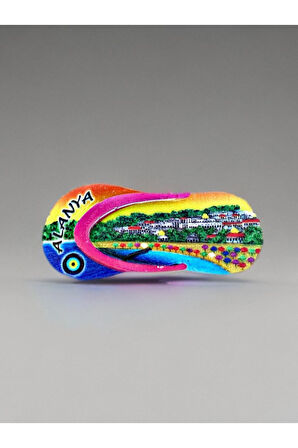 ALANYA Temalı Kabartma Polyester Magnet. 10cm x 5cm Turuncu
