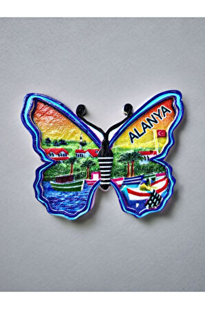 ALANYA Temalı Kabartma Polyester Magnet. 10cm x 8cm. Mavi