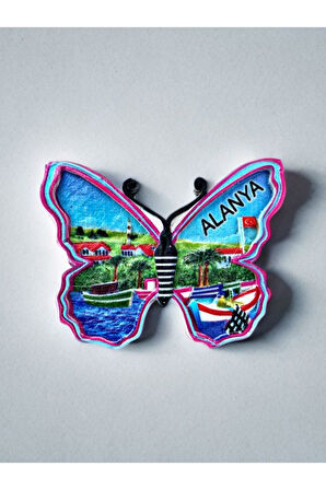 ALANYA Temalı Kabartma Polyester Magnet. 10cm x 8cm. Pembe