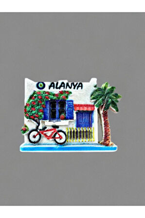 ALANYA Temalı Kabartma Polyester Magnet. 8cm x 6cm.