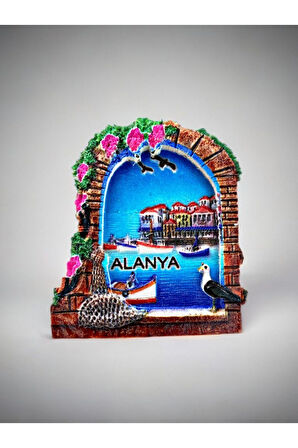 ALANYA Temalı Kabartma Polyester Magnet. 6,5cm x 9cm