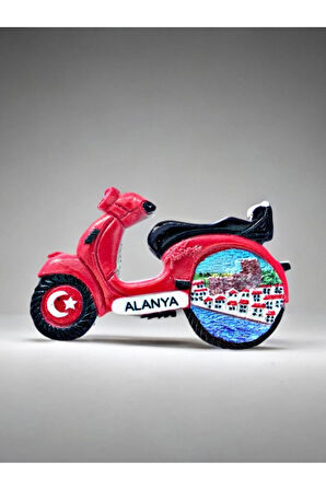 ALANYA Temalı Kabartma Polyester Magnet. 9cm x 5cm. Kırmızı