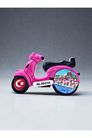 ALANYA Temalı Kabartma Polyester Magnet. 9cm x 5cm. Pembe