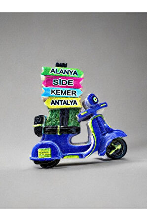ALANYA / SİDE / KEMER / ANTALYA Temalı Kabartma Polyester Magnet. 6,5cm x 6,5cm. Mavi