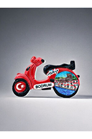 BODRUM Temalı Kabartmalı Polyester Magnet. 9cm x 5cm. Kırmızı