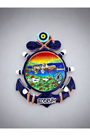 BODRUM Temalı Kabartmalı Polyester Magnet. 6,5cm x 8cm. Lacivert