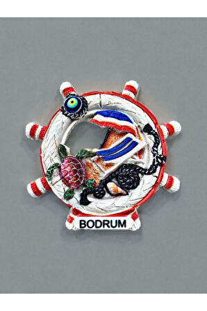 BODRUM Temalı Kabartmalı Polyester Magnet. 7cm x 7,5cm Mavi