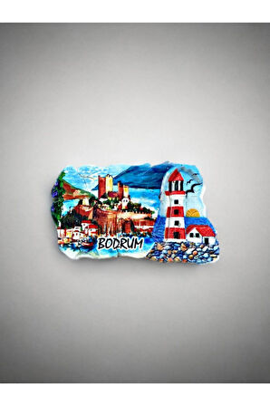 BODRUM Temalı Kabartmalı Polyester Magnet. 9cm x 5cm. Mavi