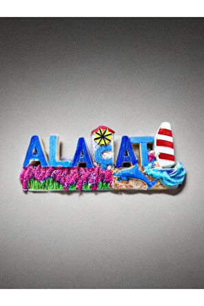 ALAÇATI Temalı Kabartmalı Polyester Magnet. 10cm x 4cm. Pembe