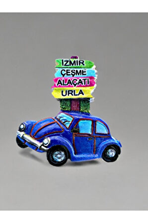 İZMİR / ÇEŞME / ALAÇATI / URLA Temalı Kabartmalı Polyester Magnet. 7cm x 7cm. Lacivert