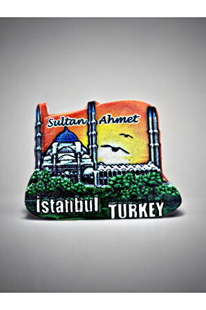 İstanbul / Sultan Ahmet Temalı Kabartmalı Polyester Magnet 8cm X 6cm Mavi