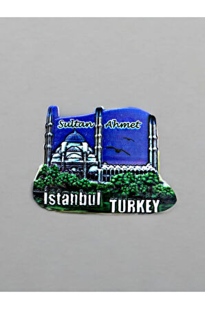 İstanbul / Sultan Ahmet Temalı Kabartmalı Polyester Magnet 8cm X 6cm Mavi