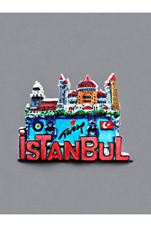 İstanbul Temalı Kabartmalı Polyester Magnet 8cm X 7cm Lacivert