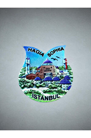 İSTANBUL / AYASOFYA Temalı Kabartmalı Polyester Magnet 6,5cm x 7cm. Mavi