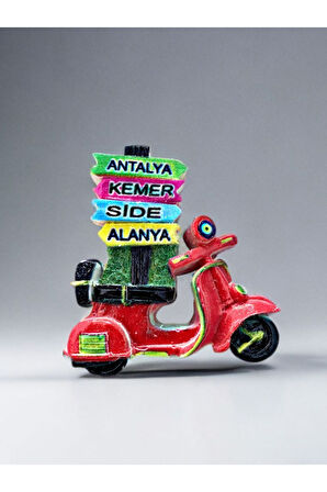 ANTALYA / KEMER / SİDE / ALANYA Temalı Kabartmalı Polyester Magnet 6,5cm x 6,5cm Kırmızı