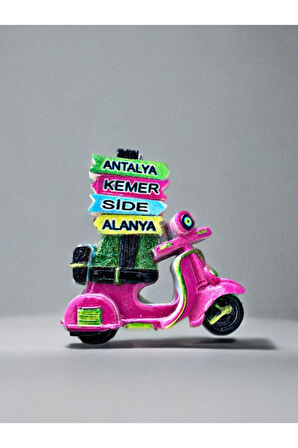 ANTALYA / KEMER / SİDE / ALANYA Temalı Kabartmalı Polyester Magnet 6,5cm x 6,5cm Kırmızı