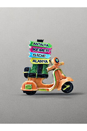 ANTALYA / KEMER / SİDE / ALANYA Temalı Kabartmalı Polyester Magnet 6,5cm x 6,5cm Kırmızı
