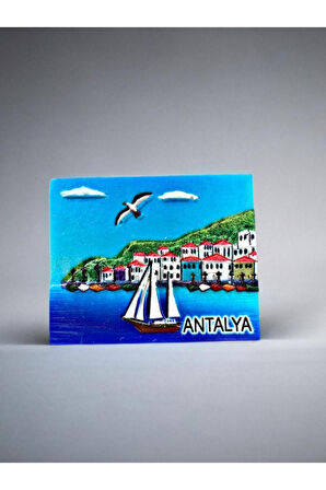 ANTALYA Temalı Kabartmalı Polyester Magnet 7cm x 5,5cm Mavi