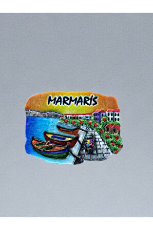 MARMARİS Temalı Kabartmalı Polyester Magnet 7cm x 5,5cm Turuncu