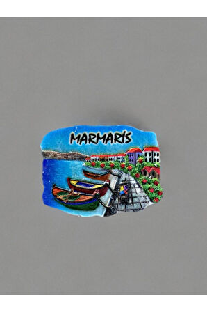 MARMARİS Temalı Kabartmalı Polyester Magnet 7cm x 5,5cm Turuncu