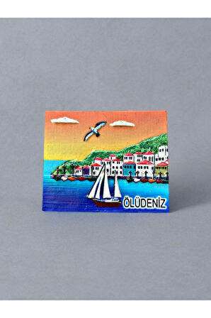 ÖLÜDENİZ Temalı Kabartma Polyester Magnet 7cm x 5,5cm Mavi